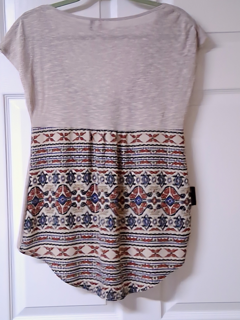 HeartSoul Cream Cowl Neck Top with High Low Patterned Back - Picture 5 of 7